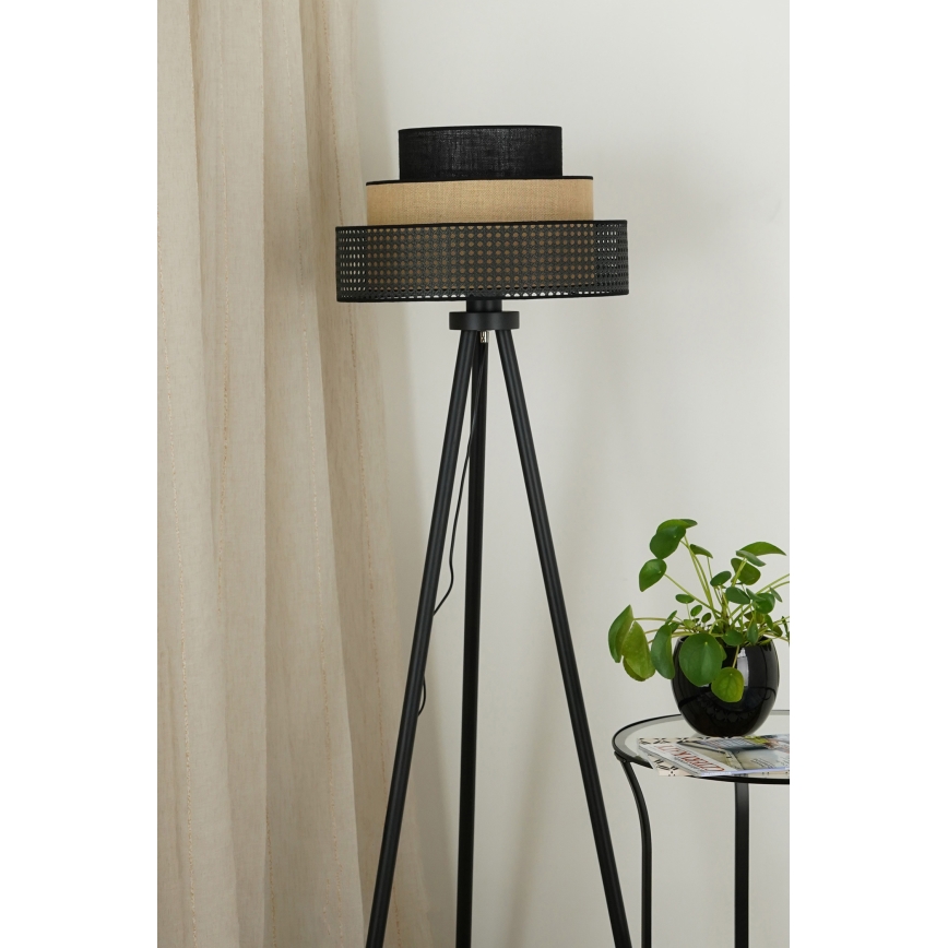 Brilagi - Candeeiro de pé DAKOTA LUNETA 1xE27/15W/230V preto/vime