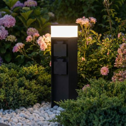 Brilagi - Lâmpada exterior com 2 tomadas SCHUKO 1xG9/11W/230V IP44 preta