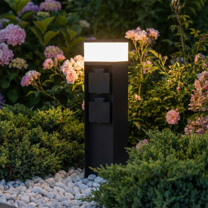 Brilagi - Lâmpada exterior com 2 tomadas SCHUKO 1xG9/11W/230V IP44 preta