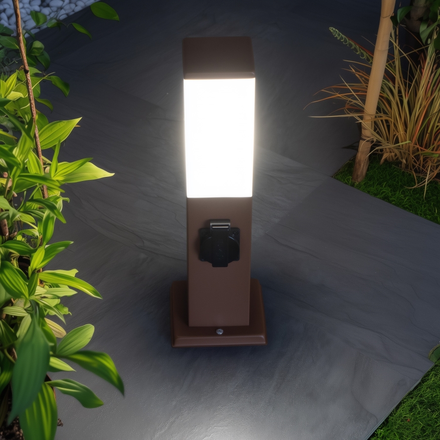 Brilagi - Candeeiro exterior com 2 tomadas SCHUKO NOVA 1xE27/15W/230V 40 cm IP44 castanho
