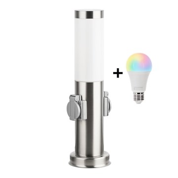 Brilagi - Lâmpada exterior LED RGBW dimmerizável com 2 tomadas, 1xE27/15W/230V, 2700-6500K, IP44, 40 cm, cromo fosco