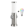 Brilagi - Lâmpada exterior LED RGBW dimmerizável com 2 tomadas, 1xE27/9W/230V, 2700-6500K, IP44, 40 cm, cromo fosco