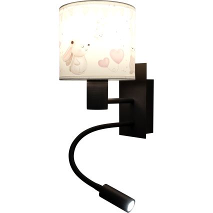 Brilagi - Lâmpada de parede infantil flexível LED BOBO 1xE27/25W/230V + LED/3W preta/creme/coelhinhos