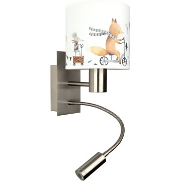 Brilagi - Lâmpada infantil de parede flexível LED BOBO 1xE27/25W/230V + LED/3W cromo fosco/branco/com estampas de animais