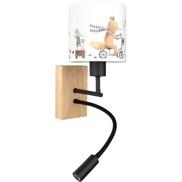 Brilagi - Lâmpada infantil de parede flexível LED BOBO WOOD 1xE27/25W/230V + LED/3W carvalho/preta/branca/com motivos de animais
