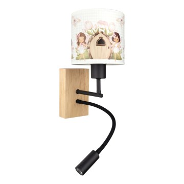 Brilagi - Lâmpada LED de parede flexível para crianças BOBO WOOD 1xE27/25W/230V + LED/3W carvalho/preto/branco/rosa/fadas