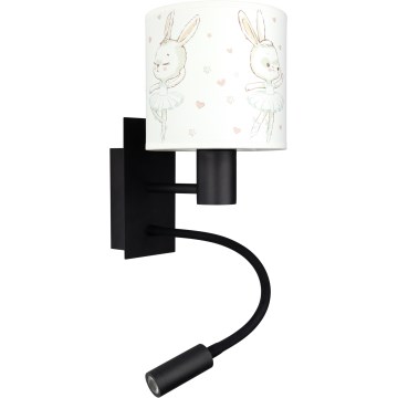 Brilagi - Lâmpada LED de parede infantil flexível BOBO 1xE27/25W/230V + LED/3W preta/branca/com estampa de coelhinhos