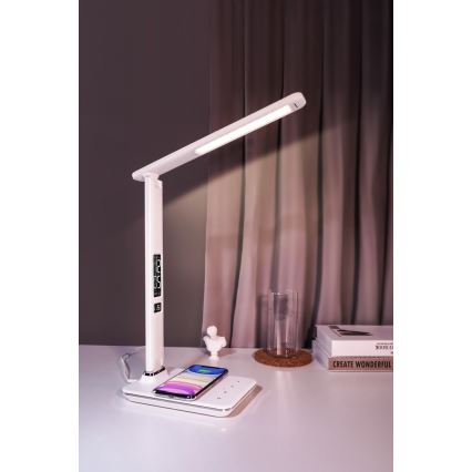 Brilagi - Candeeiro de secretária LED regulável com carregamento sem fios QI e USB REGINA LED/8,5W/230V branco