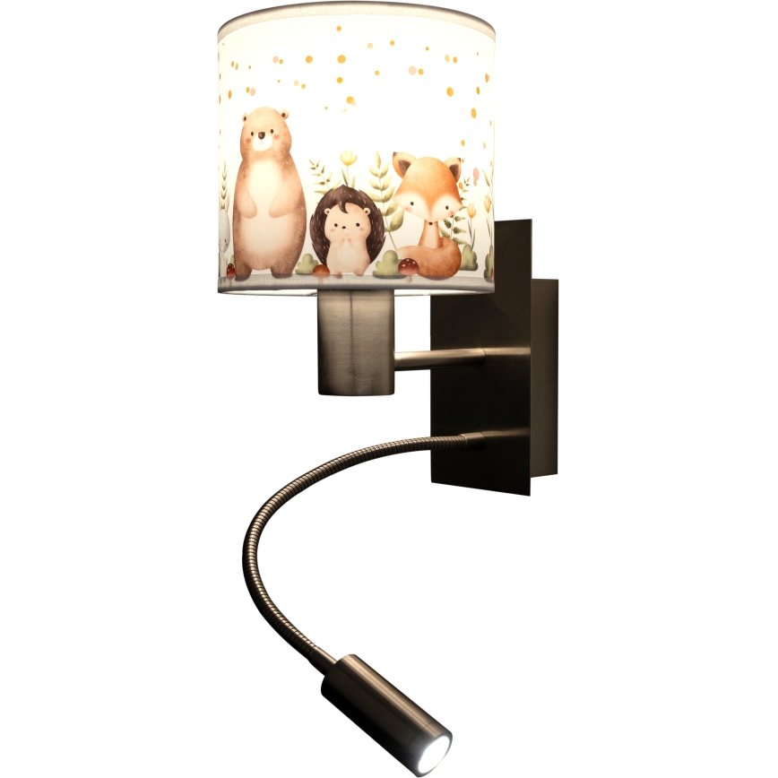 Brilagi - Aplique de Parede LED Infantil Flexível BOBO 1xE27/25W/230V + LED/3W cromado fosco/branco/animais