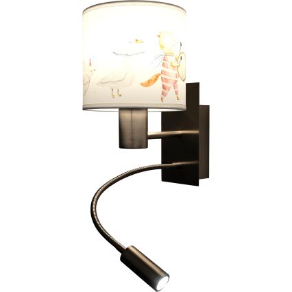Brilagi - Aplique de parede infantil LED flexível BOBO 1xE27/25W/230V + LED 3W cromo mate/branco/com motivos de animais