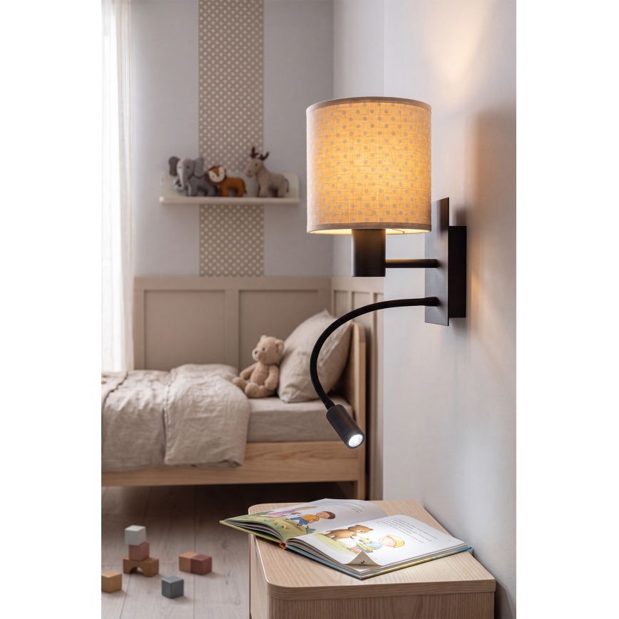 BRILAGI - Lâmpada LED de parede flexível BOBO 1xE27/25W/230V + LED/3W preta/bege/poá