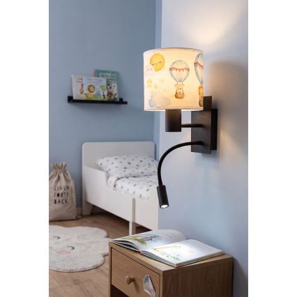 Brilagi - Lâmpada de parede infantil flexível LED BOBO 1xE27/25W/230V + LED/3W preta/branca/com motivos de animais