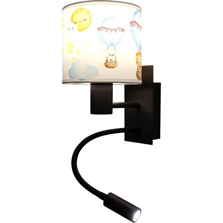 Brilagi - Lâmpada de parede infantil flexível LED BOBO 1xE27/25W/230V + LED/3W preta/branca/com motivos de animais