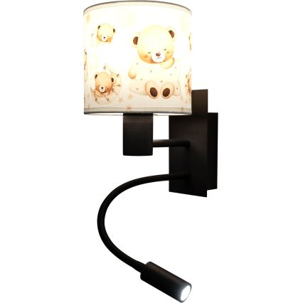 BRILAGI - Candeeiro de parede flexível infantil LED BOBO 1xE27/25W/230V + LED/3W preto/branco/ursinhos