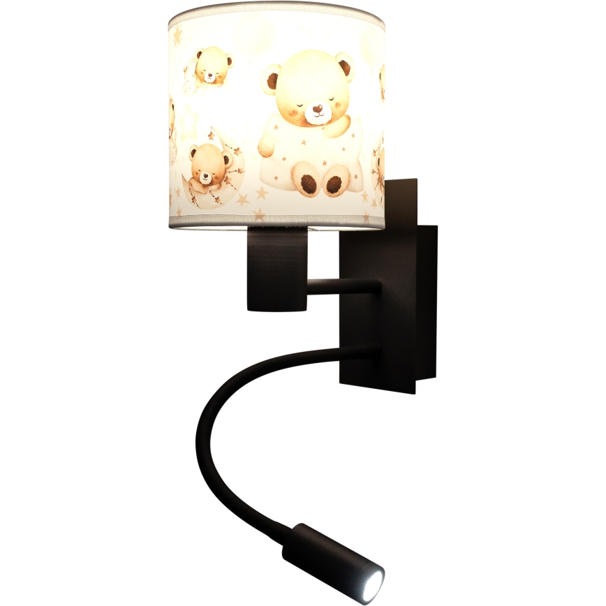 BRILAGI - Candeeiro de parede flexível infantil LED BOBO 1xE27/25W/230V + LED/3W preto/branco/ursinhos