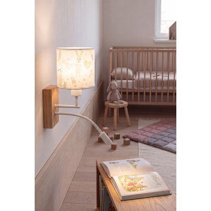 BRILAGI - Candeeiro de parede infantil LED flexível BOBO WOOD 1xE27/25W/230V + LED/3W carvalho/branco/coelhinhos
