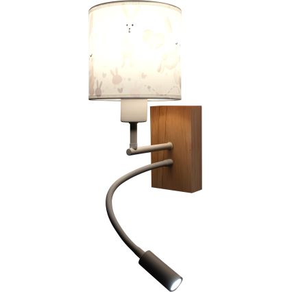 BRILAGI - Candeeiro de parede infantil LED flexível BOBO WOOD 1xE27/25W/230V + LED/3W carvalho/branco/coelhinhos