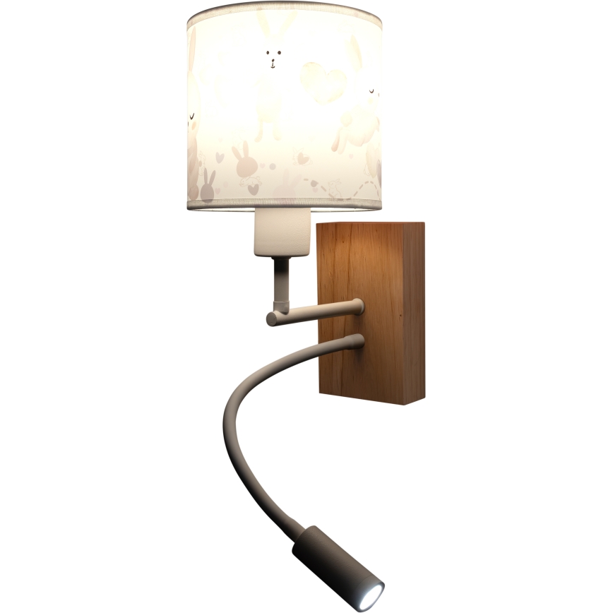 BRILAGI - Candeeiro de parede infantil LED flexível BOBO WOOD 1xE27/25W/230V + LED/3W carvalho/branco/coelhinhos