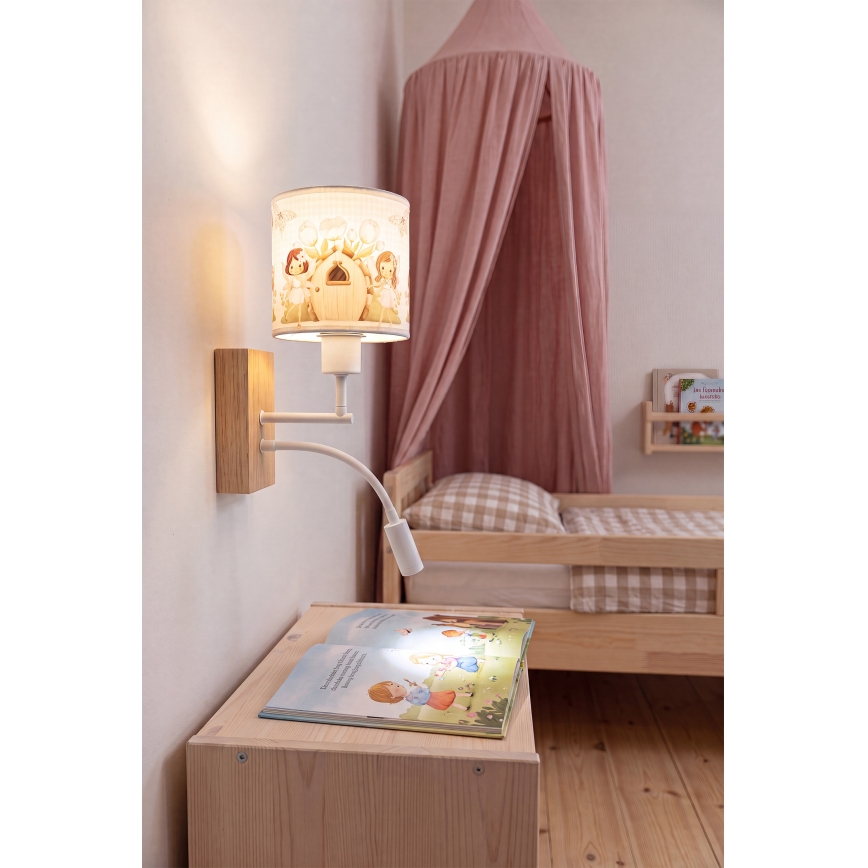 Brilagi - Candeeiro de parede infantil flexível LED BOBO WOOD 1xE27/25W/230V + LED/3W carvalho/branco/rosa/fadas