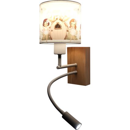 Brilagi - Candeeiro de parede infantil flexível LED BOBO WOOD 1xE27/25W/230V + LED/3W carvalho/branco/rosa/fadas