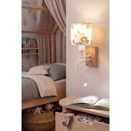 Brilagi - Lâmpada de parede infantil LED flexível BOBO WOOD 1xE27/25W/230V + LED/3W carvalho/branco/verde/selva