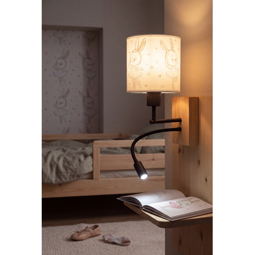 Brilagi - Candeeiro de parede infantil flexível LED BOBO WOOD 1xE27/25W/230V + LED/3W carvalho/preto/branco/coelhinhos
