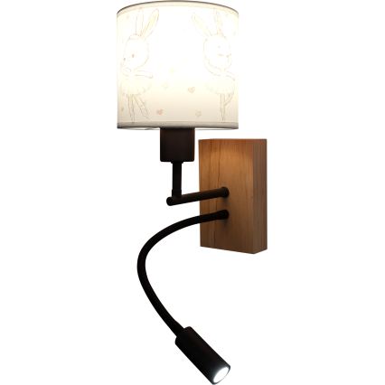 Brilagi - Candeeiro de parede infantil flexível LED BOBO WOOD 1xE27/25W/230V + LED/3W carvalho/preto/branco/coelhinhos