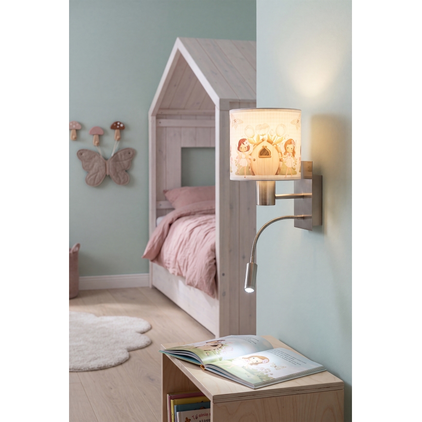 Brilagi - Candeeiro de parede infantil flexível LED BOBO 1xE27/25W/230V + LED/3W cromado mate/branco/rosa/fadas