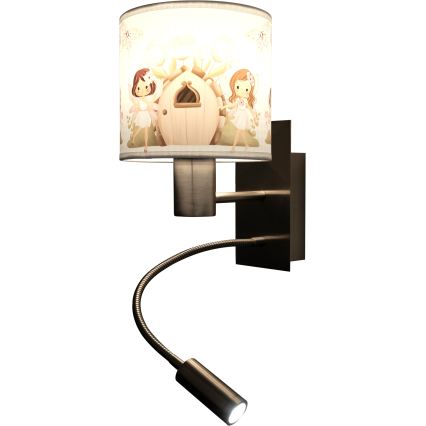 Brilagi - Candeeiro de parede infantil flexível LED BOBO 1xE27/25W/230V + LED/3W cromado mate/branco/rosa/fadas