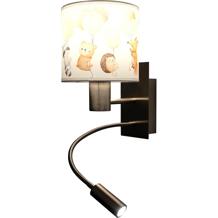 Brilagi - Lâmpada de parede LED infantil flexível BOBO 1xE27/25W/230V + LED/3W cromo mate/branco/animais