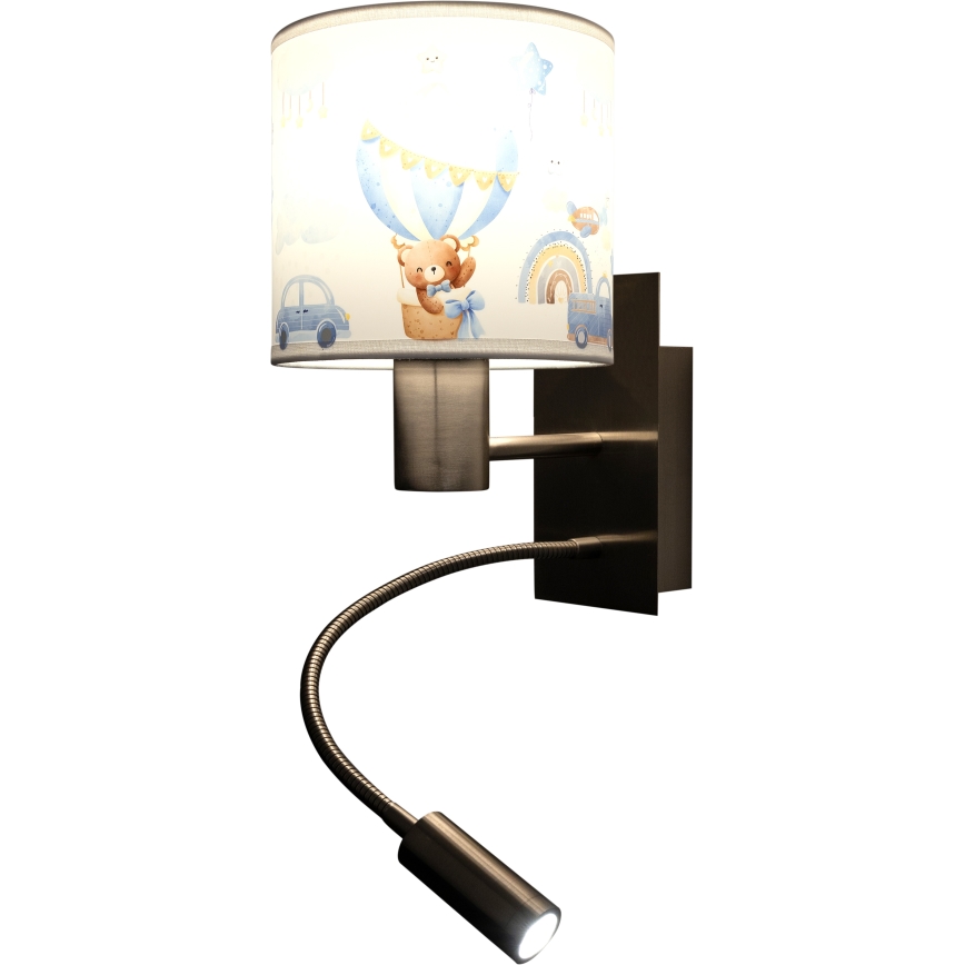 Brilagi - Luminária de parede infantil LED flexível BOBO 1xE27/25W/230V + LED/3W cromo mate/branco/azul/ursinhos