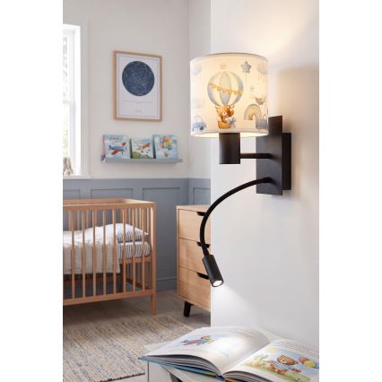 Brilagi - Luminária de Parede Infantil Flexível LED BOBO 1xE27/25W/230V + LED/3W preto/branco/azul/ursinhos