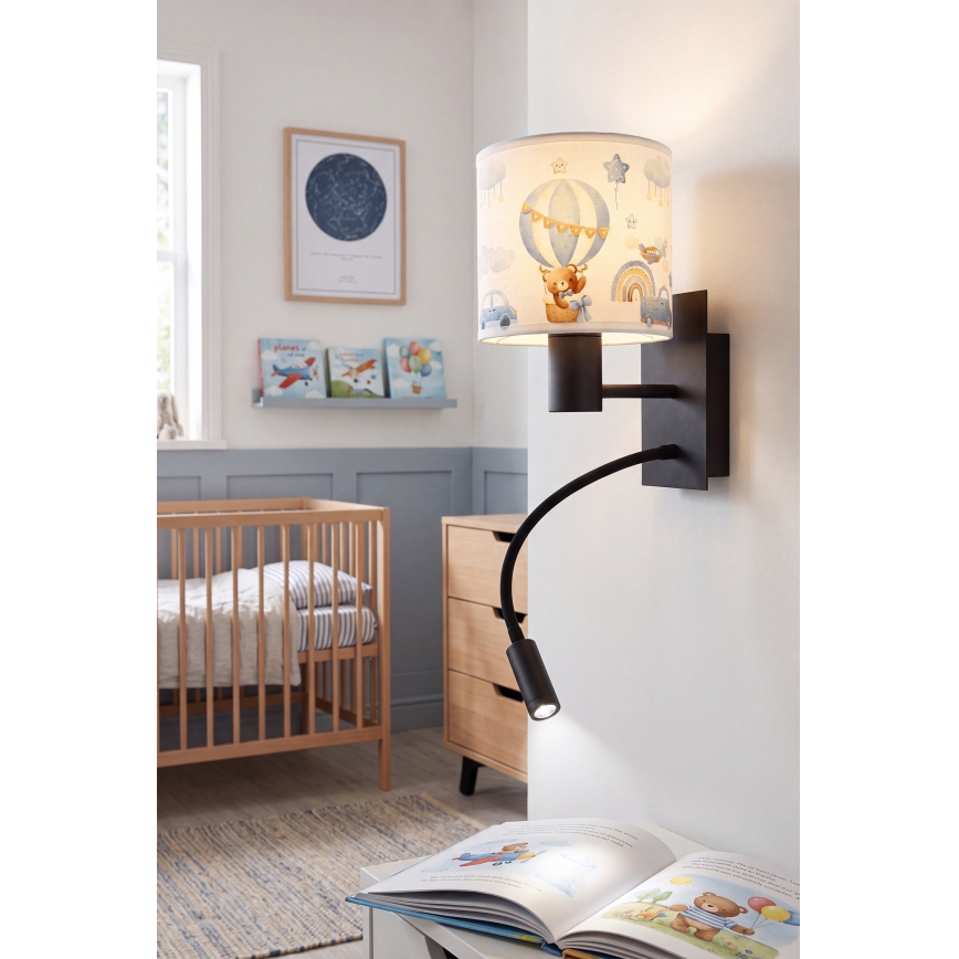 Brilagi - Luminária de Parede Infantil Flexível LED BOBO 1xE27/25W/230V + LED/3W preto/branco/azul/ursinhos