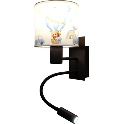 Brilagi - Luminária de Parede Infantil Flexível LED BOBO 1xE27/25W/230V + LED/3W preto/branco/azul/ursinhos
