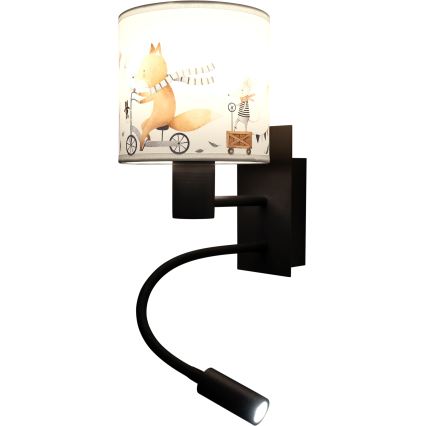 Brilagi - Lâmpada de Parede Flexível LED Infantil BOBO 1xE27/25W/230V + LED/3W preta/branca/com motivos de animais