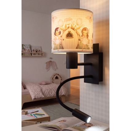 BRILAGI - Lâmpada de parede infantil flexível LED BOBO 1xE27/25W/230V + LED/3W preta/branca/rosa/fadas