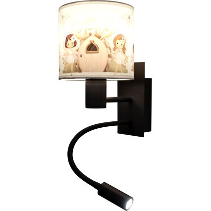 BRILAGI - Lâmpada de parede infantil flexível LED BOBO 1xE27/25W/230V + LED/3W preta/branca/rosa/fadas