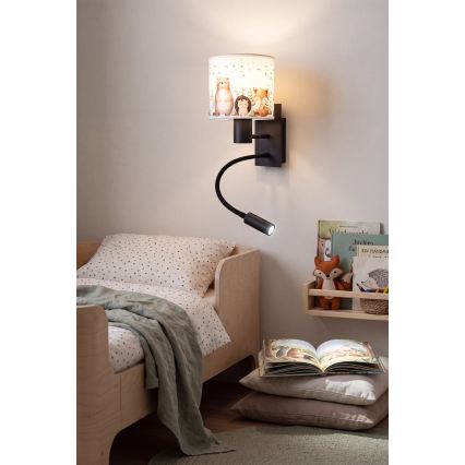 Brilagi - Lâmpada de parede infantil flexível LED BOBO 1xE27/25W/230V + LED/3W preto/branco/com motivos de animais