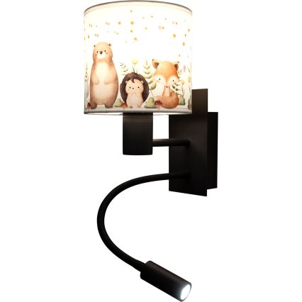 Brilagi - Lâmpada de parede infantil flexível LED BOBO 1xE27/25W/230V + LED/3W preto/branco/com motivos de animais