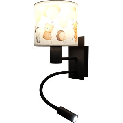 Brilagi - Luminária de parede flexível infantil LED BOBO 1xE27/25W/230V + LED/3W preta/branca/com estampas de animais