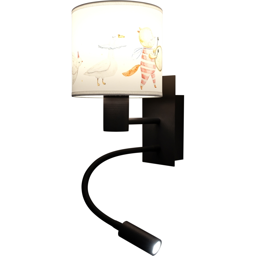 Brilagi - Lâmpada de parede flexível LED para crianças BOBO 1xE27/25W/230V + LED/3W preto/branco/com motivos de animais