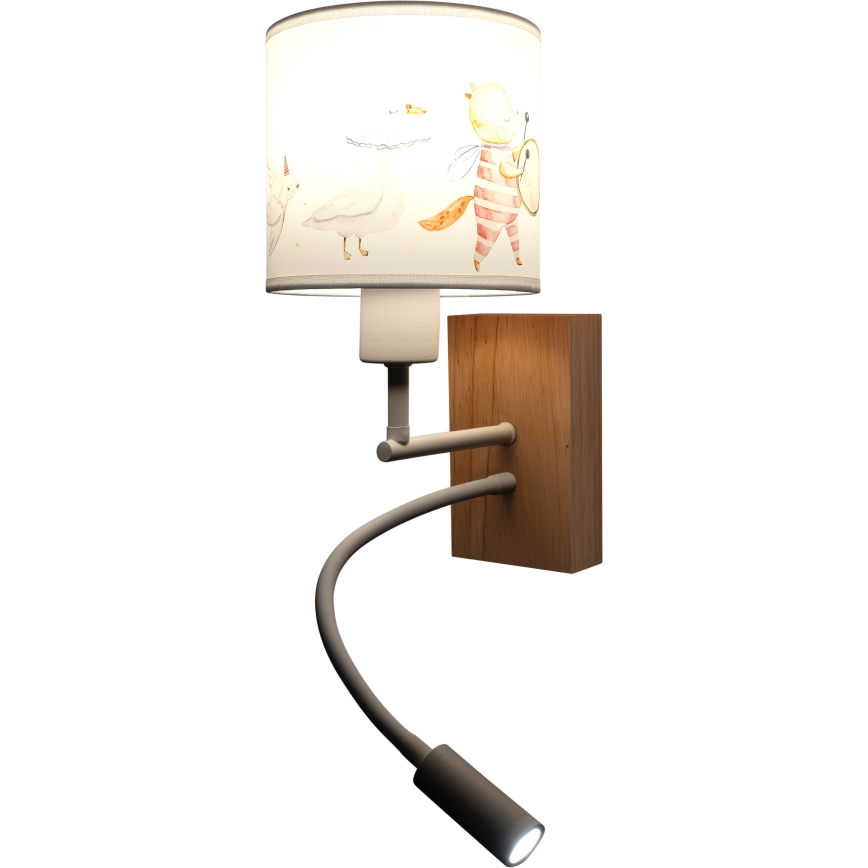 Brilagi - Lâmpada de parede LED flexível infantil BOBO WOOD 1xE27/25W/230V + LED/3W carvalho/branco/com motivos de animais