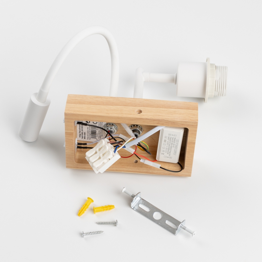 Brilagi - Lâmpada de parede LED flexível infantil BOBO WOOD 1xE27/25W/230V + LED/3W carvalho/branco/com motivos de animais