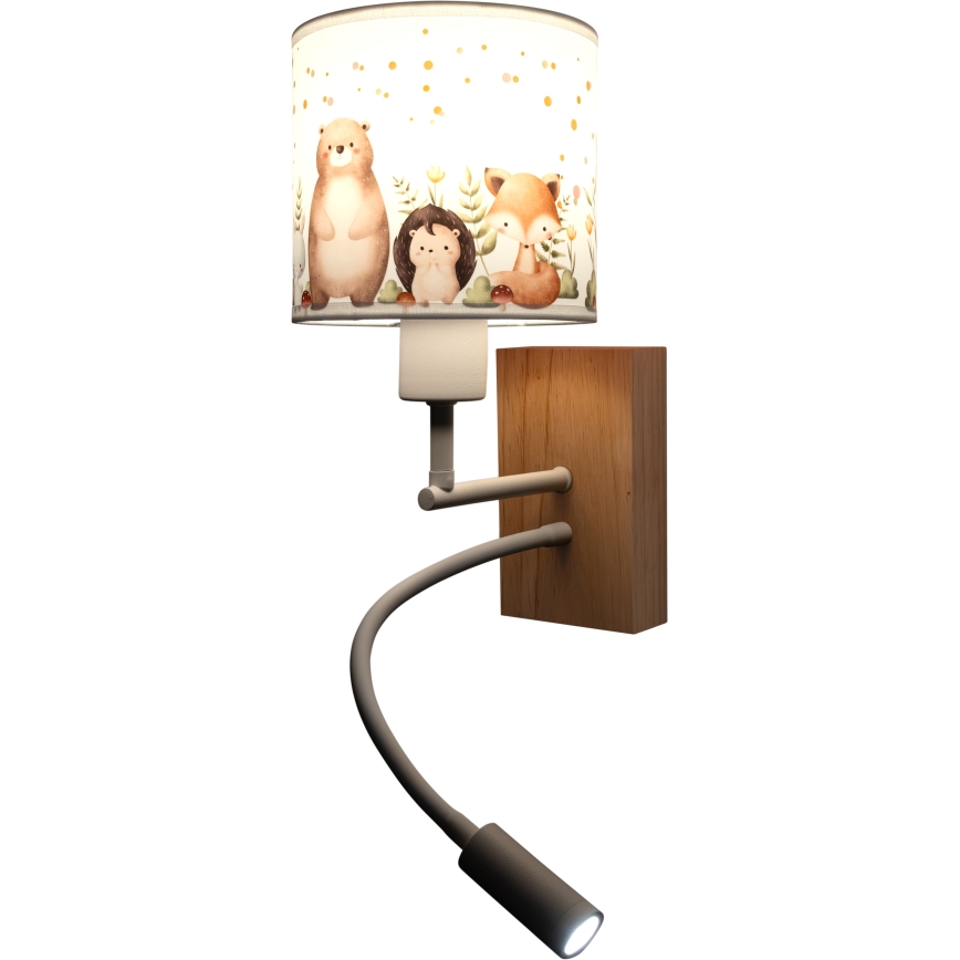 BRILAGI - Luminária de parede infantil flexível LED BOBO WOOD 1xE27/25W/230V + LED/3W carvalho/branco/motivos de animais