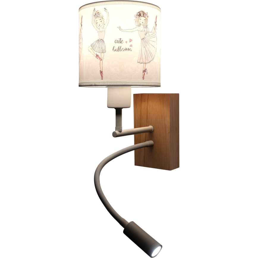 Brilagi - Candeeiro de parede flexível infantil LED BOBO WOOD 1xE27/25W/230V + LED/3W carvalho/branco/rosa/bailarinas