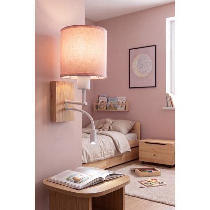 BRILAGI - Aplique de parede LED flexível BOBO WOOD 1xE27/25W/230V + LED/3W carvalho/branco/rosa