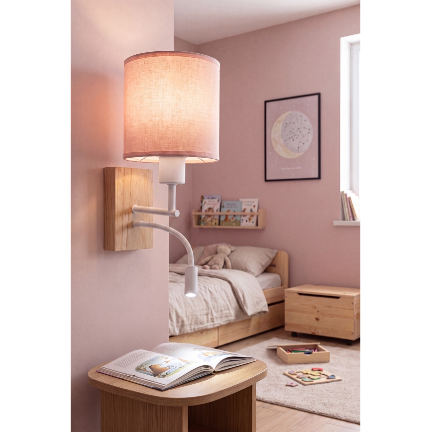 BRILAGI - Aplique de parede LED flexível BOBO WOOD 1xE27/25W/230V + LED/3W carvalho/branco/rosa