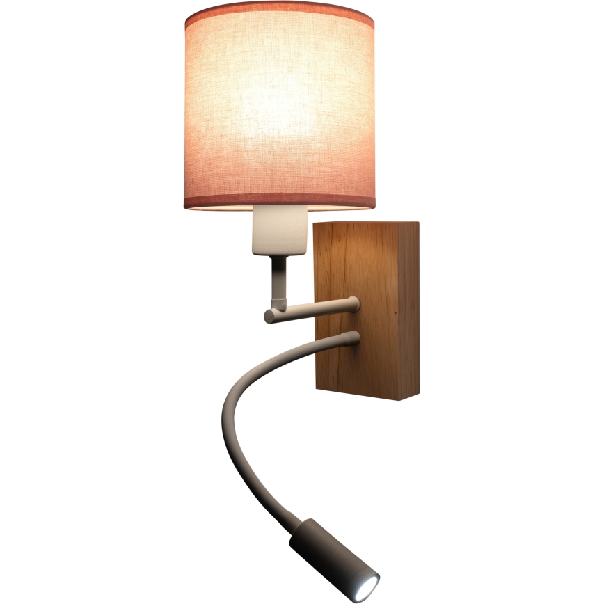 BRILAGI - Aplique de parede LED flexível BOBO WOOD 1xE27/25W/230V + LED/3W carvalho/branco/rosa