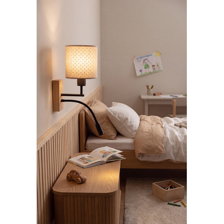 Brilagi - Aplique de parede infantil flexível LED BOBO WOOD 1xE27/25W/230V + LED/3W carvalho/preto/bege/bolinhas