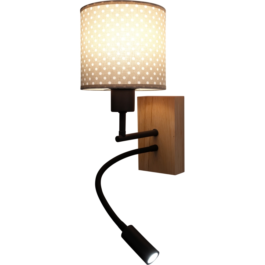 Brilagi - Aplique de parede infantil flexível LED BOBO WOOD 1xE27/25W/230V + LED/3W carvalho/preto/bege/bolinhas